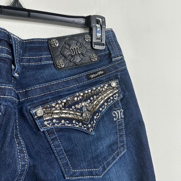Miss Me Women’s Size 30 Cropped Frayed Bootcut Jeans JP5489B2 Bling Flap Pocket - Picture 7 of 13